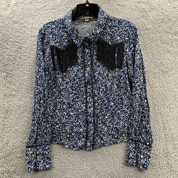Idyllwind Tops - IDYLLWIND Shirt Womens Small Button Up Blouse Top Geometric Blue White
